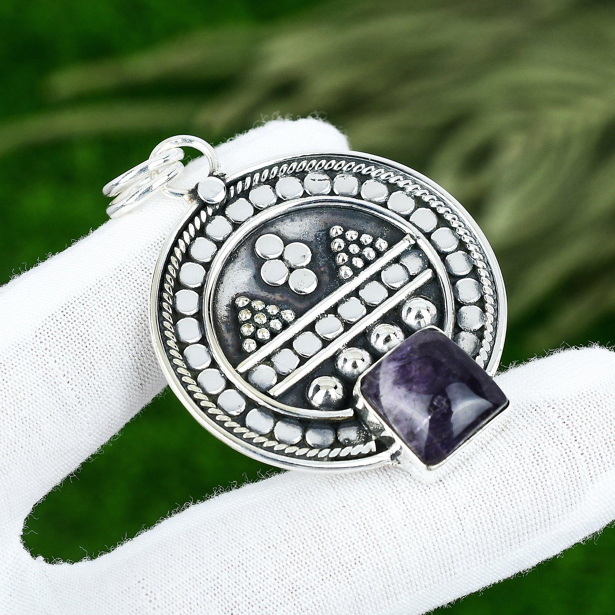

Friendship Day Deal Sterling Silver Chevron Amethyst Gemstone Bezel Wife Pendant