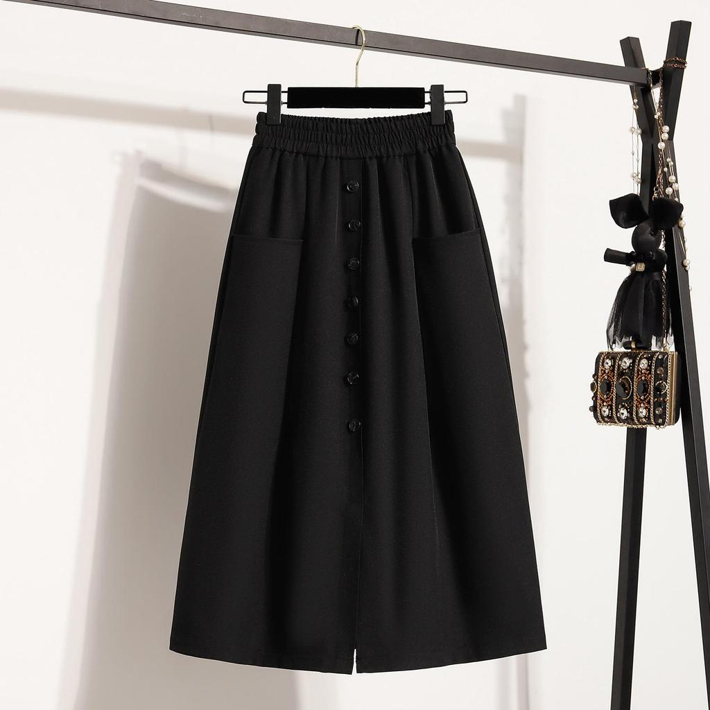 Fuste noi de primăvară de dimensiuni mari pentru femei, cu talie elastică, supradimensionate, la modă, linie A, fuste lungi pliate solide