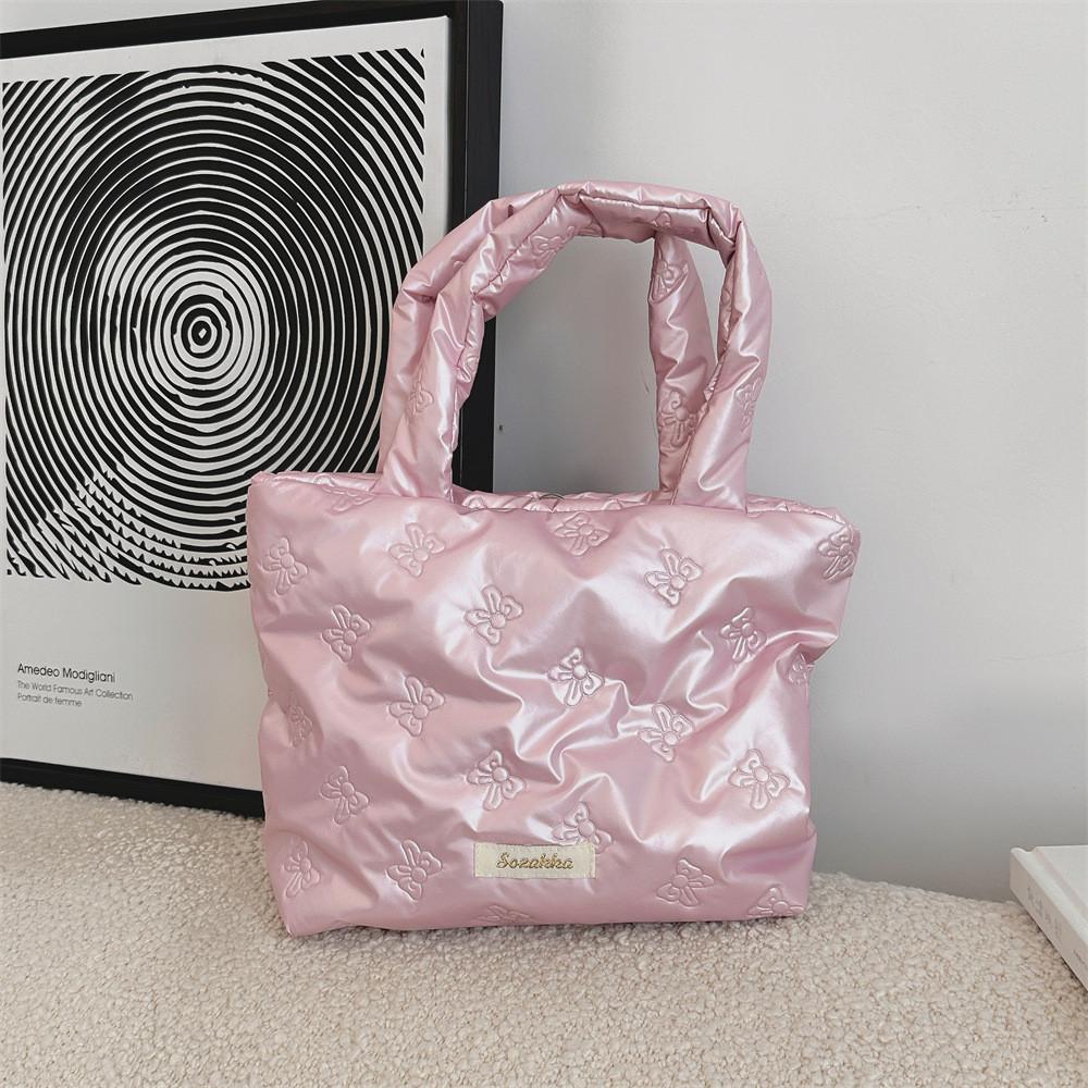 

Stylish Small Heart Print Tote Bag With Soft Structure Ideal For Daily Outings Bow Pink
