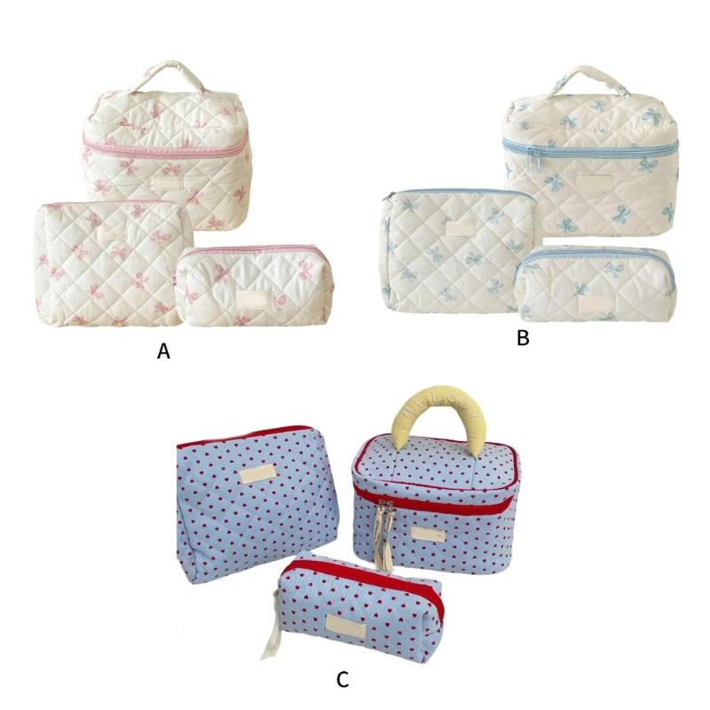 3Pcs Large Cosmetic Pouch Makeup Bags with Sweet Bows Design Storage Organizer For Storing Cosmetics And Toiletries
