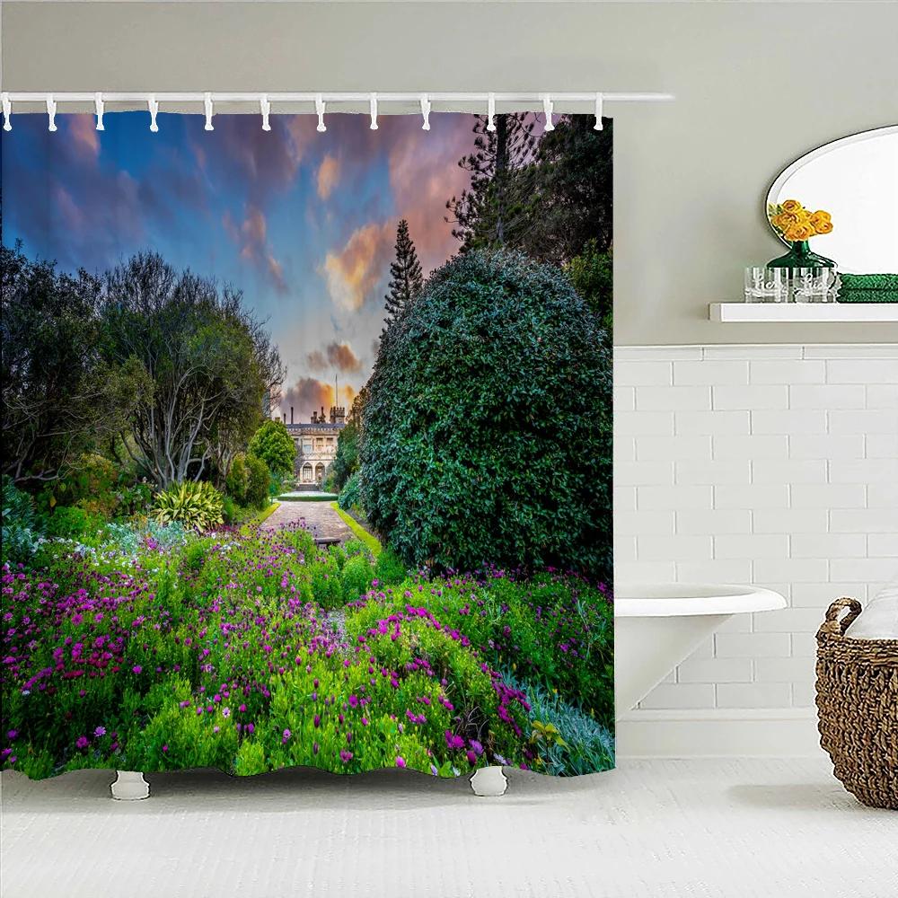 Natural Scenery Waterproof Fabric Shower Curtain Bathroom Curtains With Hooks 180X180Cm Landscape Bath Screen Home Decoration