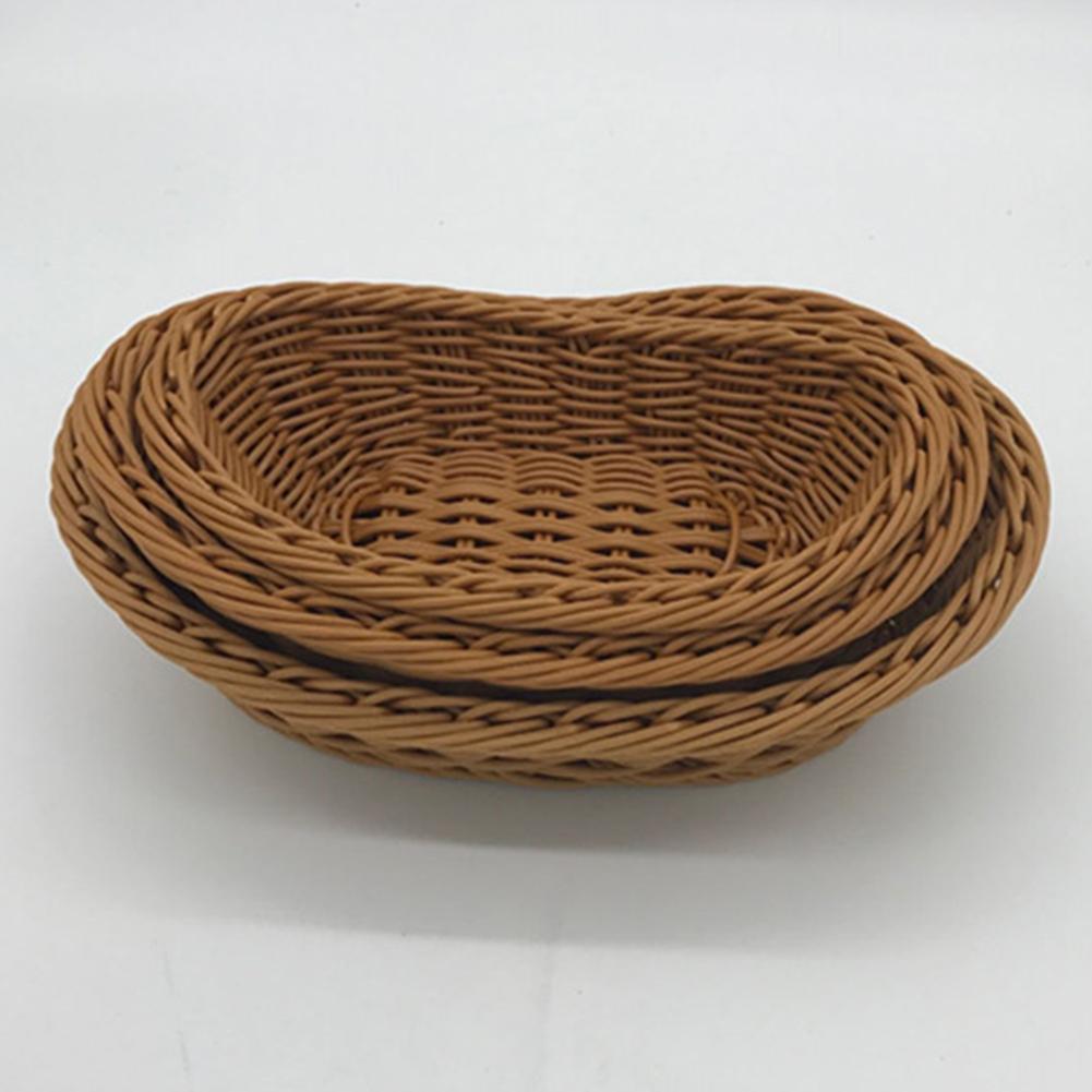 Wicker Woven Basket Bread Tray Serving for Food Fruit Cosmetic Storage Tabletop Bathroom Storage Kitchen Organizer