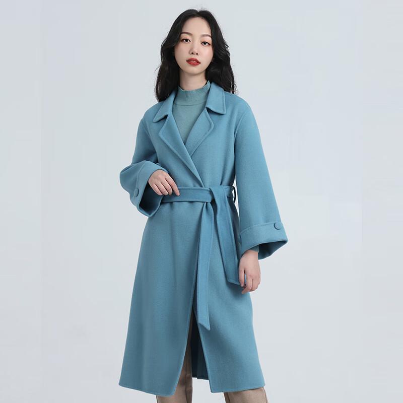 Fengxun Women's 100% Wool Double-Faced Long Coat