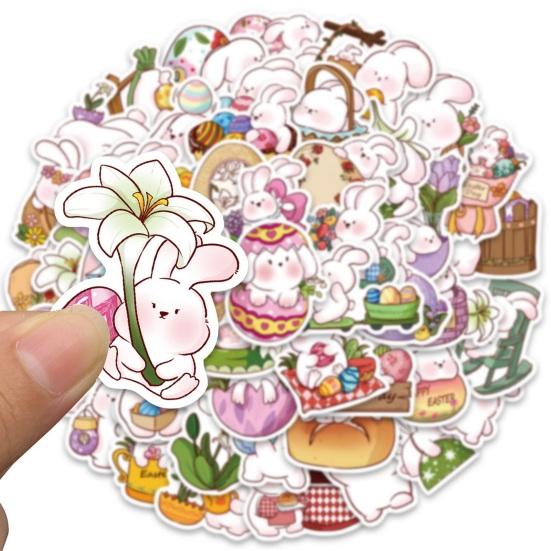 50Pcs Easter Bunny Stickers Waterproof Sun-resistant PVC Cartoon Rabbit Cute Decals DIY Vinyl Art Decorative Graffiti Stickers for Laptop Tablet