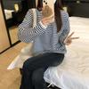 Korean Chic Striped Contrasting Round Neck Long-sleeved Sweatshirt for Women In Autumn and Winter, Lazy Style, Loose Casual Inner Wear, Beautiful Top
