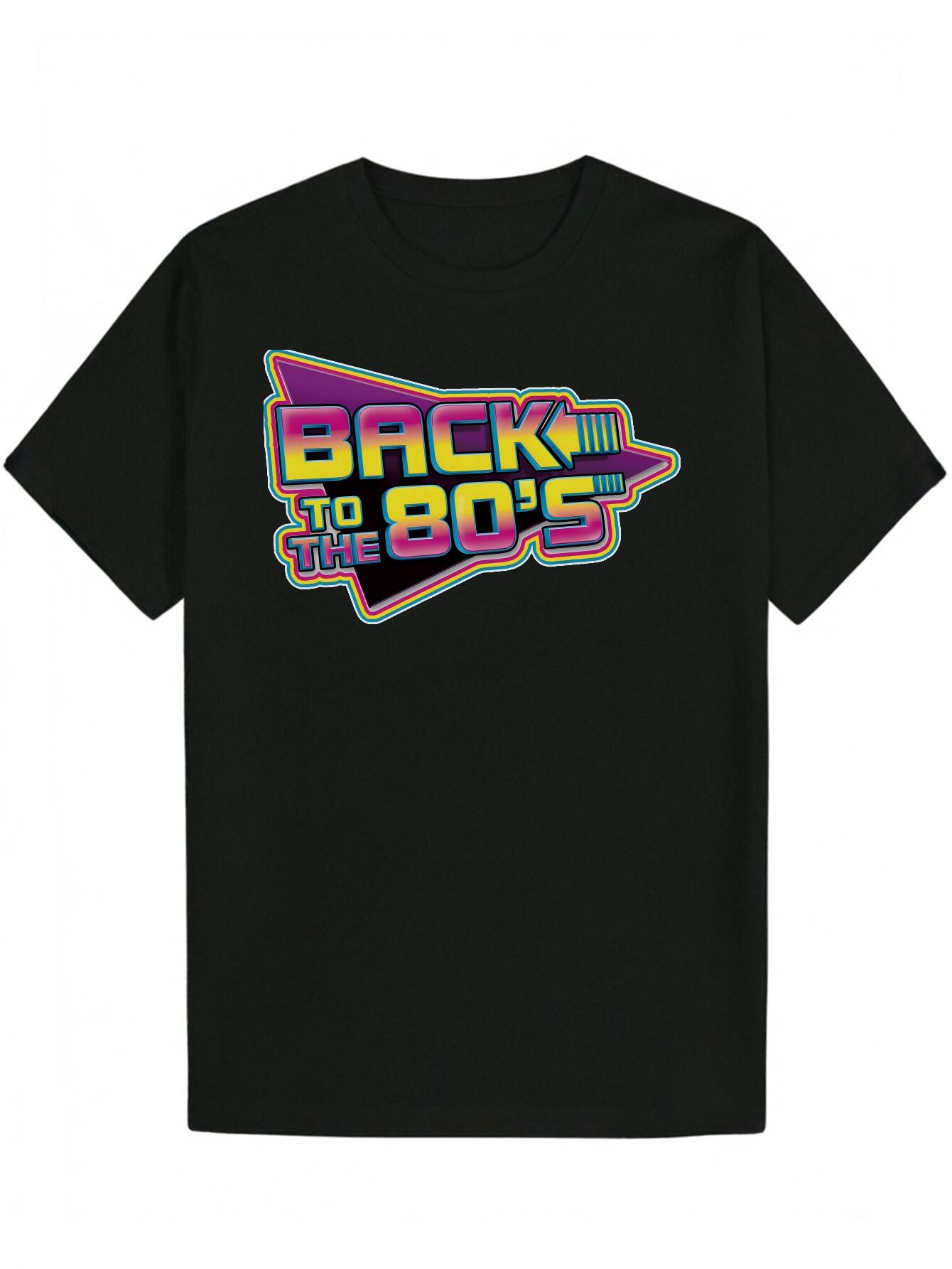 Retro 80 S Graphic T-shirt - Black Casual Polyester Tee with Colorful Back to the 80 s Design XXL