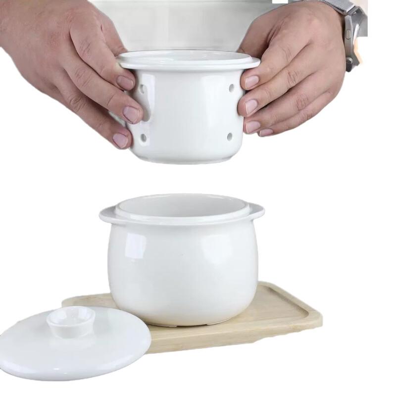 ZISIZ 1L Ceramic Double Boiler Stew Pot Set