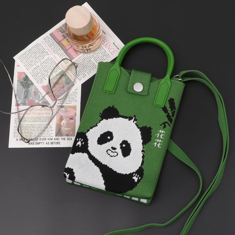 Playful Print Panda Knitted Handbag Stylish Small Crossbody Purse Perfect For Casual Outfits