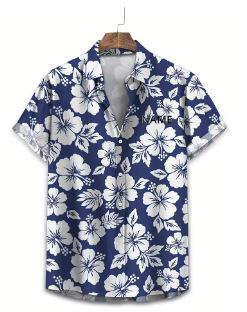 2026 summer new men s flower printing short-sleeved shirt casual fashion comfortable soft breathable XXS