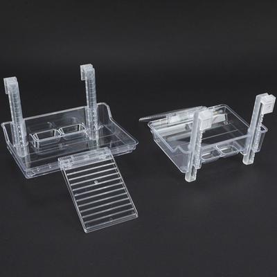 Transparent Reptile Basking Platform Climbing Ladder Detachable Floating Island Hanging with Feeding Bowl Turtle Resting Terrace