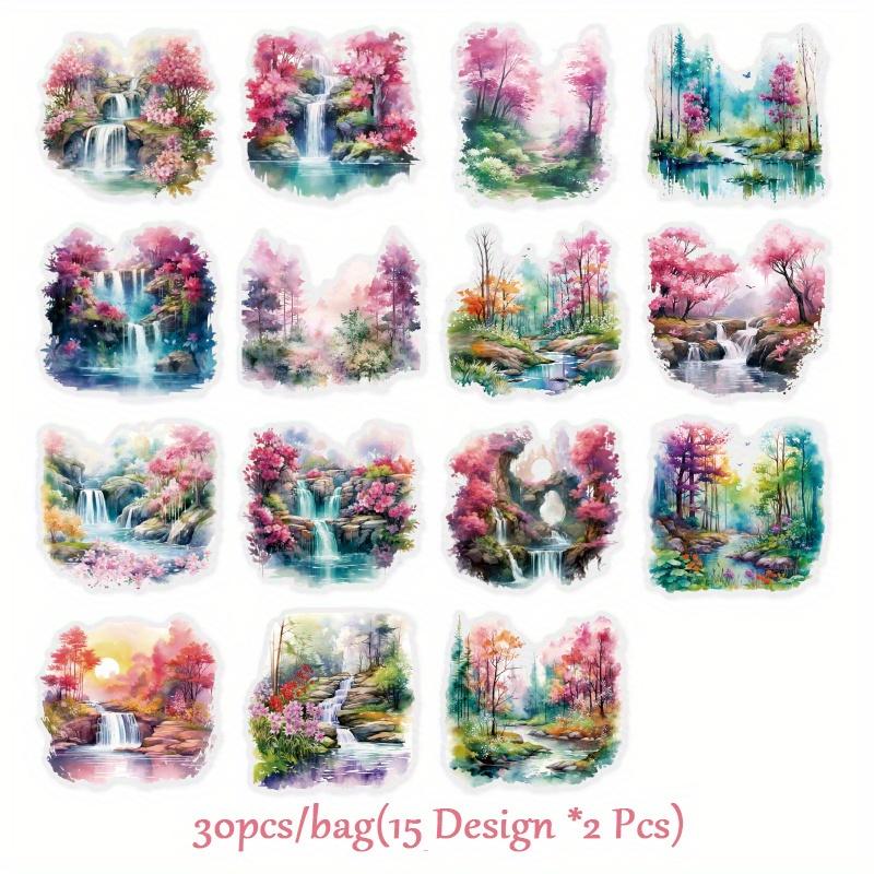 

30 Pcs/set Forest Series Stickers INS Handmade DIY Materials Decorate PET Stickers Suitable For Phone Case Computers Diary Cup
