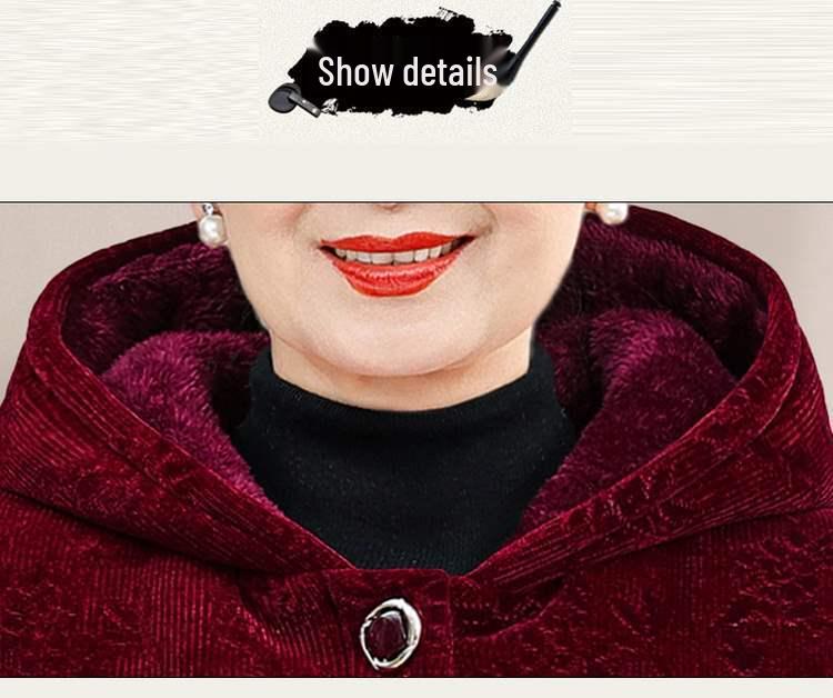 Warm Fleece-Lined Winter Jacket with Hood for Middle-aged and Elderly Women