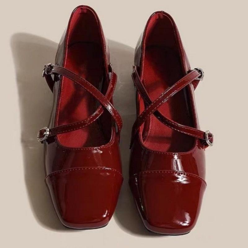 Low Heeled Mary Jane New Single Women Shoes 2025 Retro Thick Heeled Elegant Ballet Shoes Cross Buckle Shallow Soft Sole Shoes