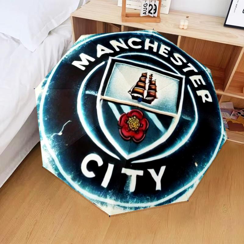 1 Pezzo Ombrello Pieghevole Stampato Manchester City F.C, Ombrello Automatico a 8 Stecche per Viaggio, Campeggio, Regali per Fan, Regali di Natale