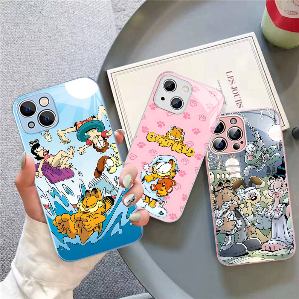 Kawaii Classic G-garfields Cat Tempered Glass For Iphone 14 13 12 11 Pro Mini XS MAX 14Plus X XS XR Cover