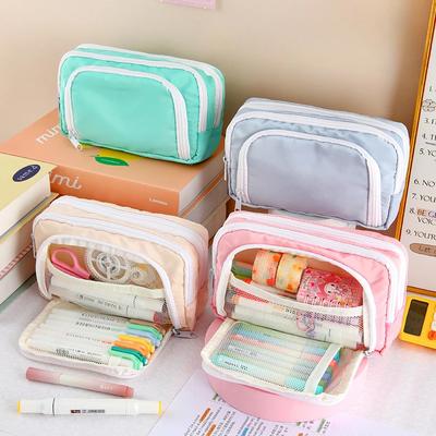 Front Window Ins Style Multi-layer Pencil Case Large Capacity Simple Stationery Bag Multifunctional Makeup Bag Storage Bag