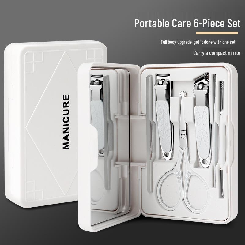Stainless Steel Nail Clipper Set with Mirror, Ear Pick, and Nail File Manicure Tools