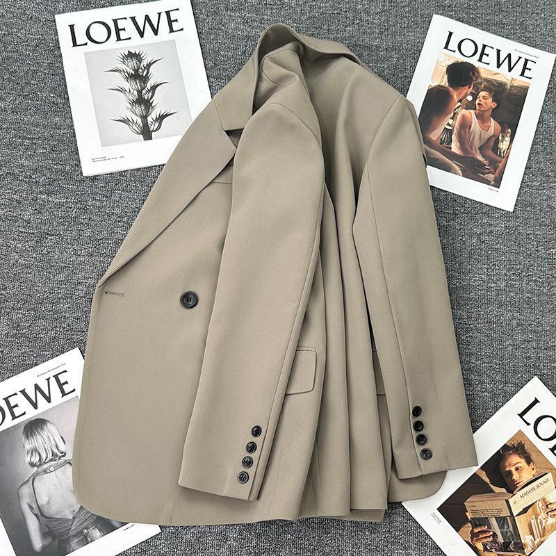 Women's Petite Gray Loose Two-Piece Suit Jacket Set - Early Spring 2025 Casual Blazer