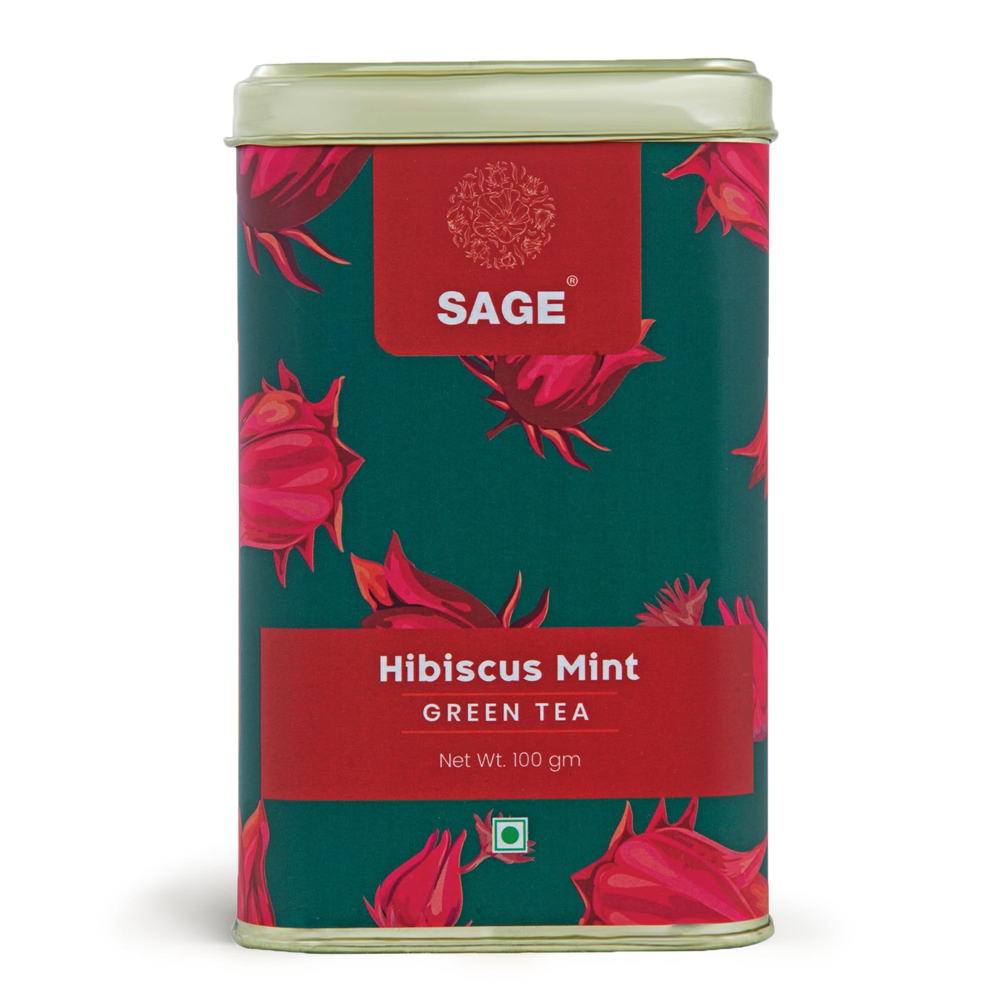 SAGE Premium Hibiscus Mint Green Tea Gift Pack (Loose Leaf) - Mint Flavoured Hibiscus Tea - Made with Natural Dried Flowers - Premium Gift for Ho