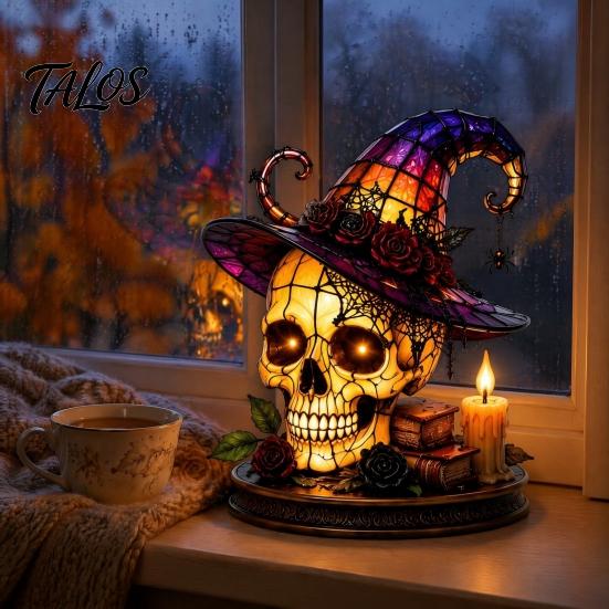 Spooky Desk Lamp Gothic Witch Hat Night Light, Warm Glow Acrylic Halloween Decorative Lamp, Vintage Holiday Party Display Home Decor for Mantel Shelf