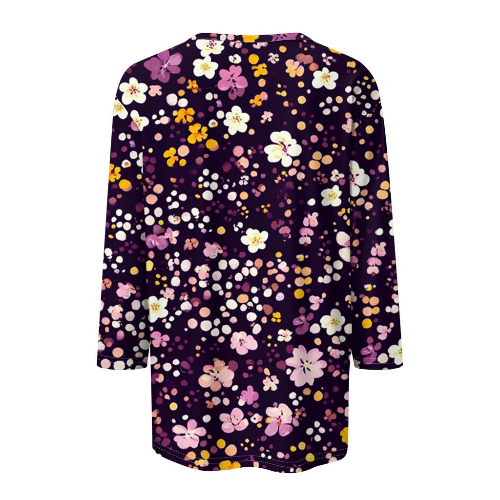 Modisches und lässiges Pullover-Oberteil mit sieben Viertelärmeln und Blumendruck für Damen