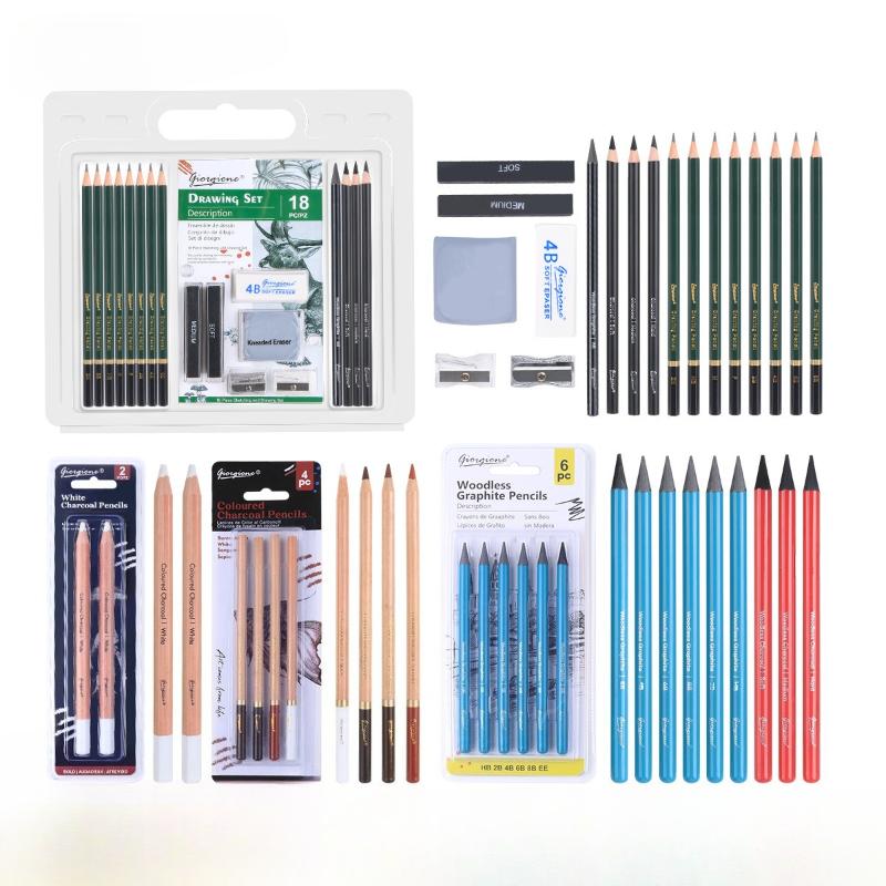 2/3/4/6/18pcs Sketch Pencil Set Charcoal Pen Easy Coloring for Outdoor Sketching Shadow Highlight Drawing Design