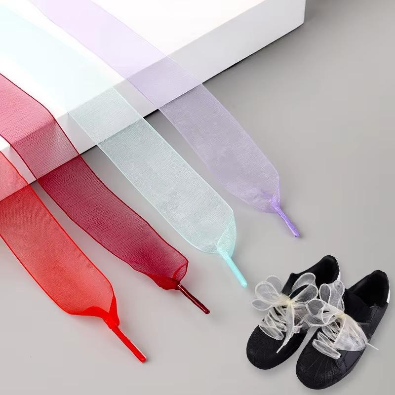 New 2.3CM Width Flat Silk Shoelace Mesh Yarn Shoelaces Sneakers Rope Shoe Laces for Shoes 100/120/140/160CM Shoes Accessories