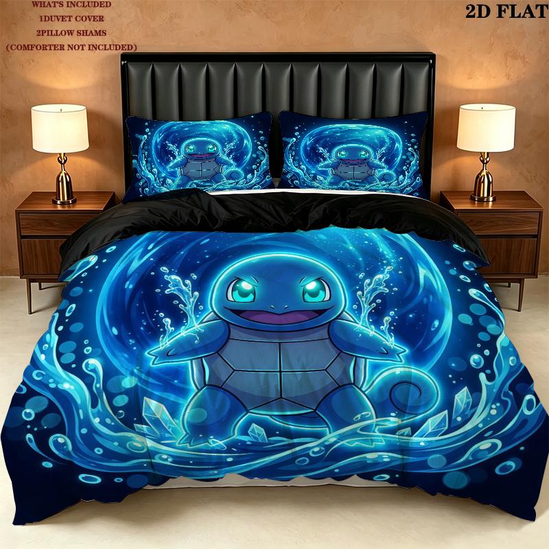 Pokmon Pattern Bedding Quilt Set Quilt Cover Pillowcase Home Birthday Gift(1 * duvet cover + 2 * pillowcase, without core)