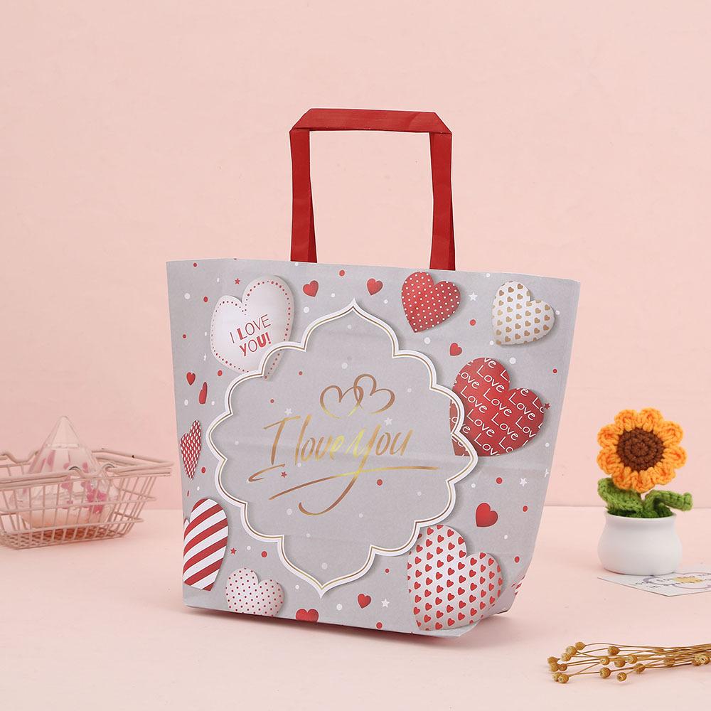 12/30pcs Love Themed Paper Gift Bags with Handles for Valentine's Day Large Capacity Gift Packaging Bags for Couples and Dessert
