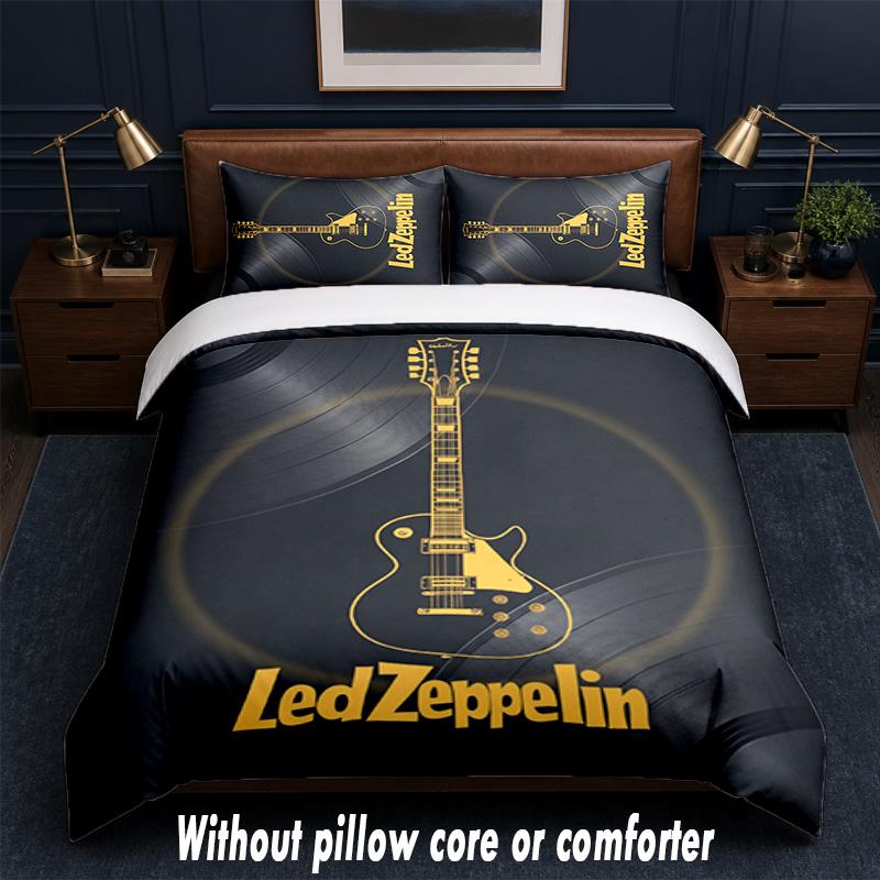 Led Zeppelin Design Postel Povlečení 1 Povlak na přikrývku + 2 Povlaky na polštář Měkké Prodyšné Domácí Lůžkoviny