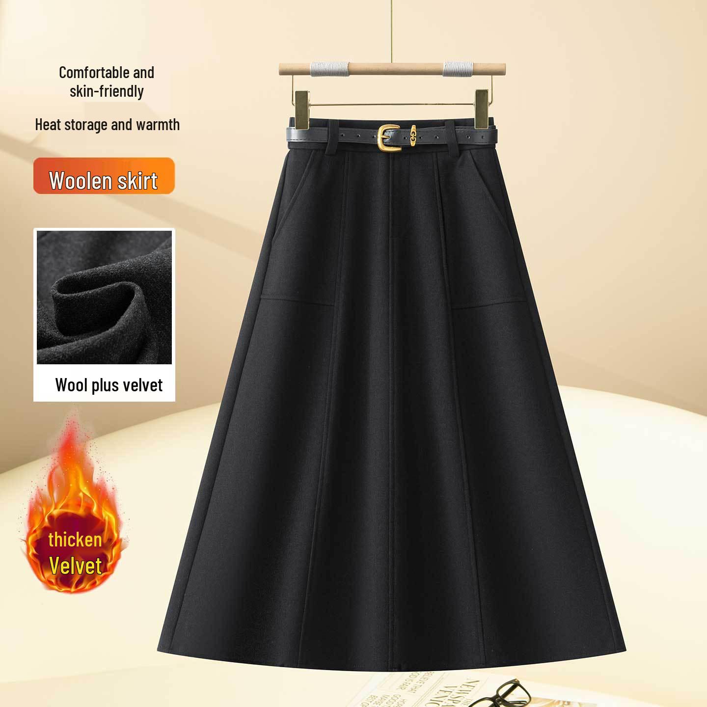 

Women s Woolen A-Line High-Waisted Mid-Length Skirt - 2025 Autumn/Winter Collection M