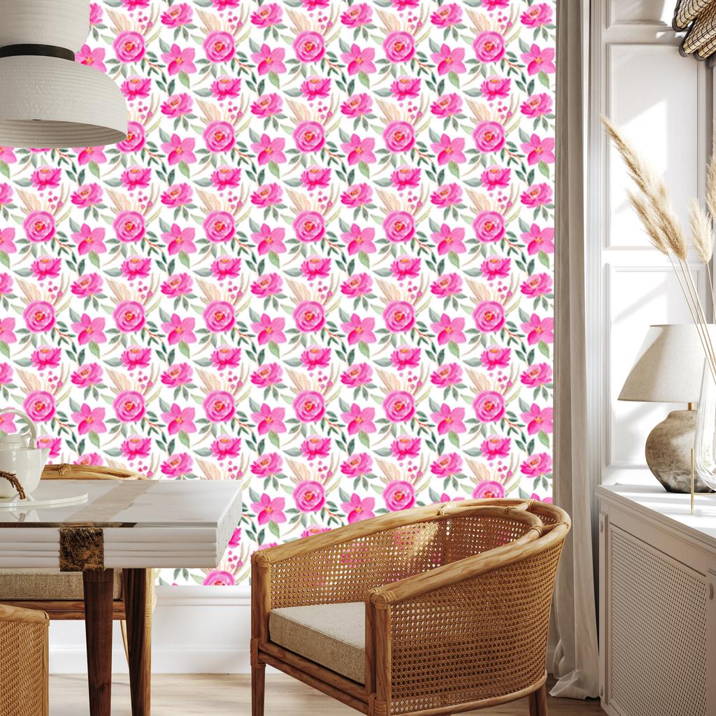 Wallpaper Flowers powder pink, white and light gray 50x1000