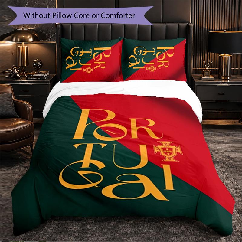Portugal National Football Team 3 Piece Bedding Set Soft Duvet Cover Set with Pillowcases Printed Bedroom Decor Set for Home