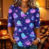 Women's Casual Halloween Print V-Neck Three-Quarter Sleeve Top for Party Wear