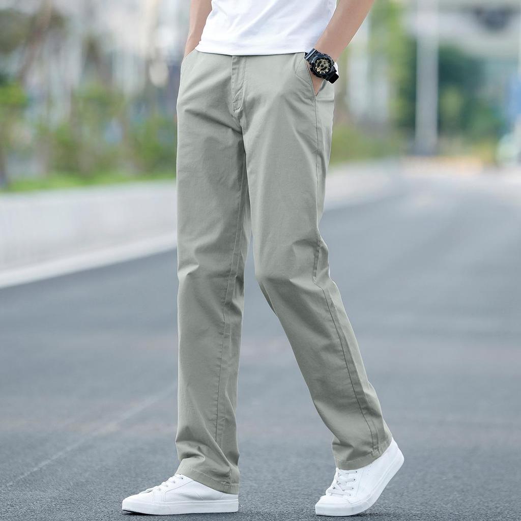 Men's Plus Size Cotton Casual Pants - Spring/Autumn 2025, Loose Straight Leg with Winter Velvet Lining