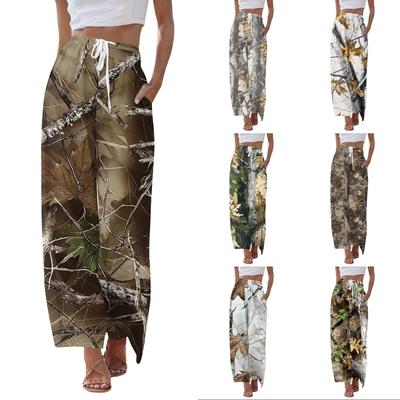 Women's Casual Wide Leg Drawstring Pants with Pockets Beachwear Printed Loose Fit Summer Trousers Lightweight Comfortable