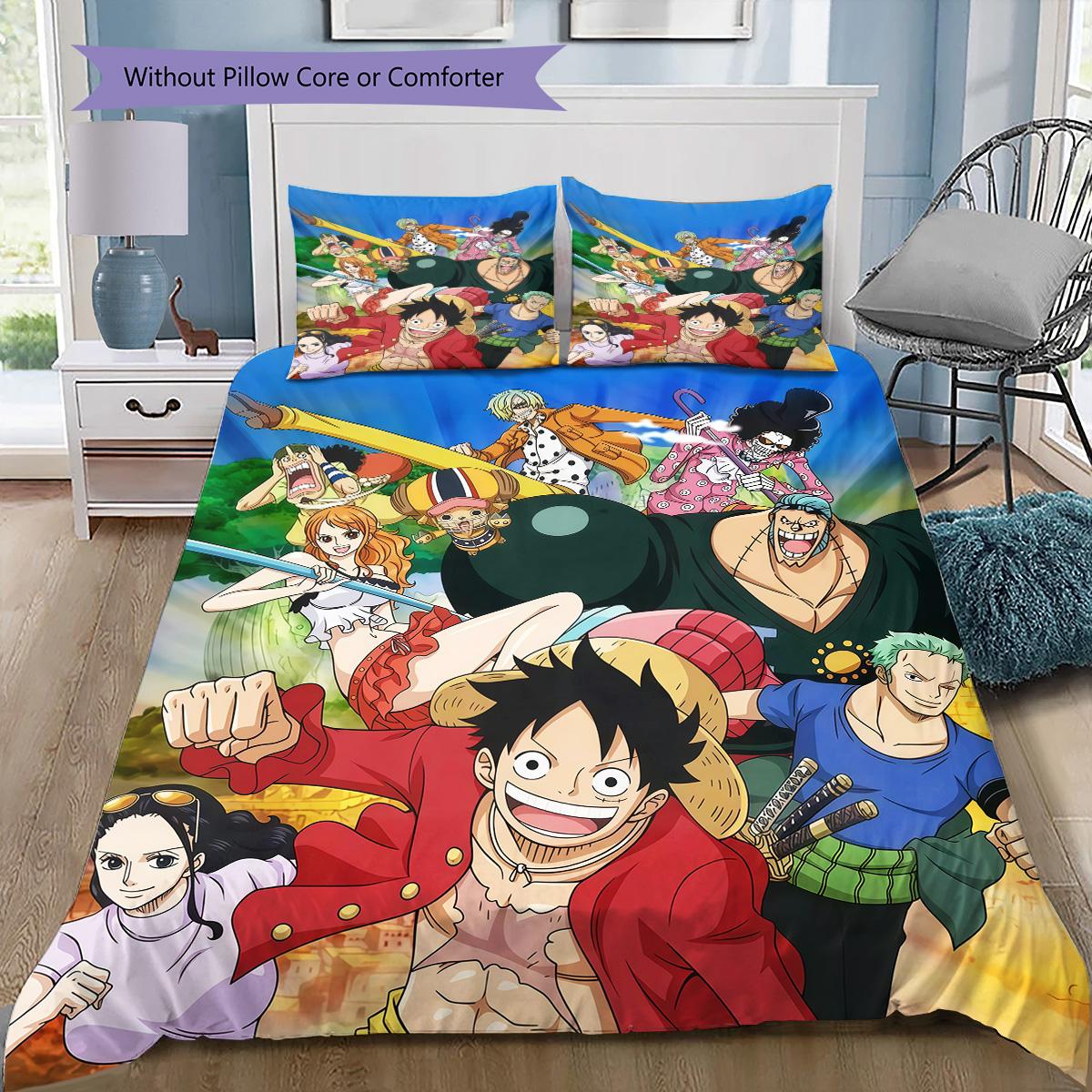 

One Piece Luffy Straw Hat Crew Bedding Set, 1 Duvet Cover & 2 Pillowcases, Home Bedroom, Perfect Gift for Fans 135x200cm