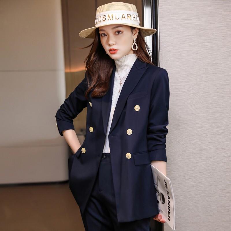 Tluoman Women's Double-Breasted Business Suit Set