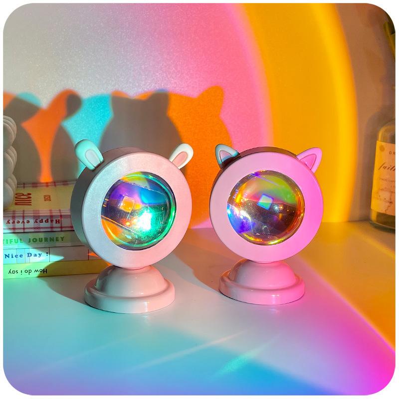 

Kawaii Cute Cat Ears Mini Sunset Projection Lamp Usb Rainbow Projector Led Night Light Ins Atmosphere Lamp Background Wall