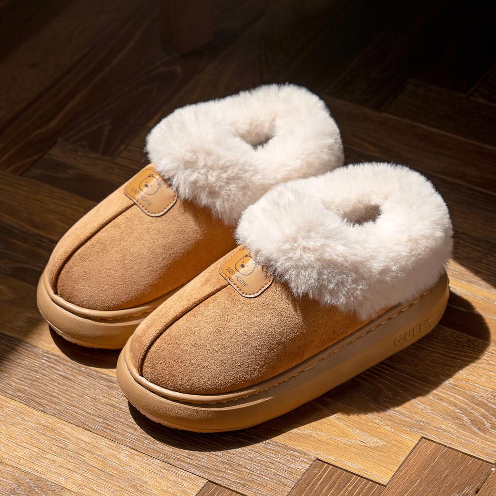 Bag Heel Cotton Shoes for Women In Autumn and Winter, Warm Home, Thick Soled Plush Cotton Slippers for Women Wearing Snow Boots