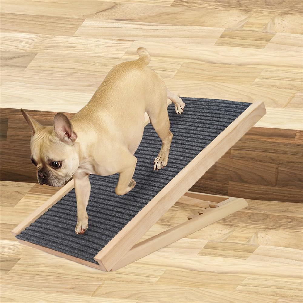 Adjustable Dog Ramp Pet Wooden Folding Dog & Cat Stair for Car Sofa Couch High Bed Non Slip Carpet Surface 2/4 Levels Height Adjustable