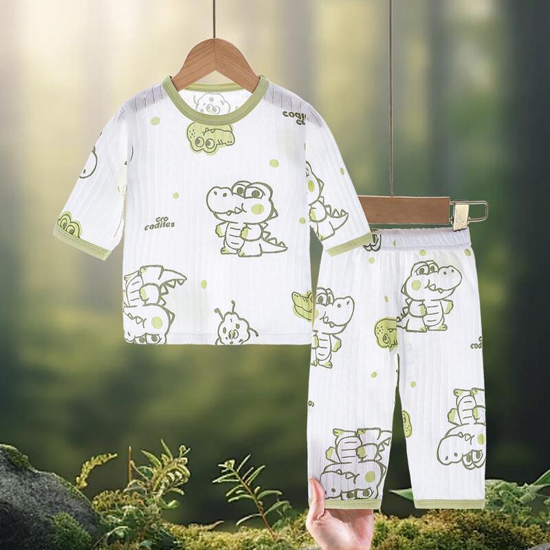 

Kids Polka Dot Dinosaur Lightweight Cotton Pajama Set 100