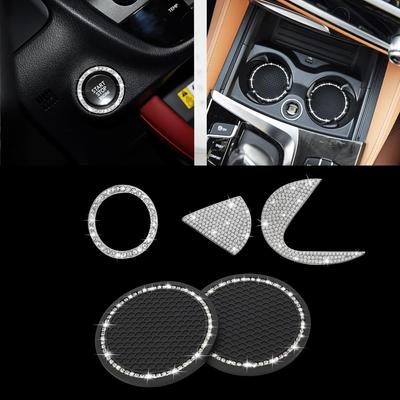 TOMALL Portavasos de Coche con Cristales Brillantes Tapa para Botón de Arranque/Parada del Motor Compatible con Lexus RX350 GS ES NX Emblema Adhesivo con Logo de Coche de Diamantes Brillantes