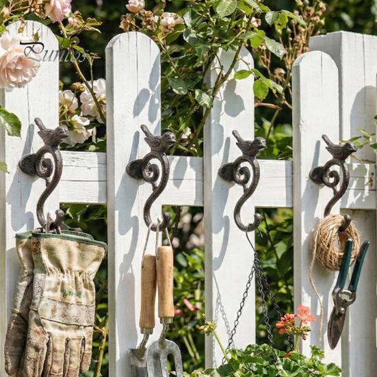 Rustic Terrace Decorative Accents Vintage Iron Birdcage Wall Mount Hooks, Metal Bird Plant Hanging Basket Hook for Home Outdoor Garden Hooks