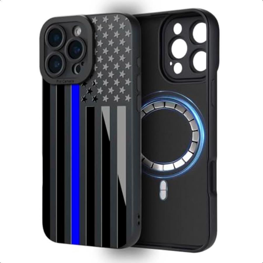 

Чехол для iPhone 15 Pro Max [Совместим с MagSafe] Тонкая синяя линия США Принт США Крутой дизайн для мужчин парней Американский флаг звезды а United States