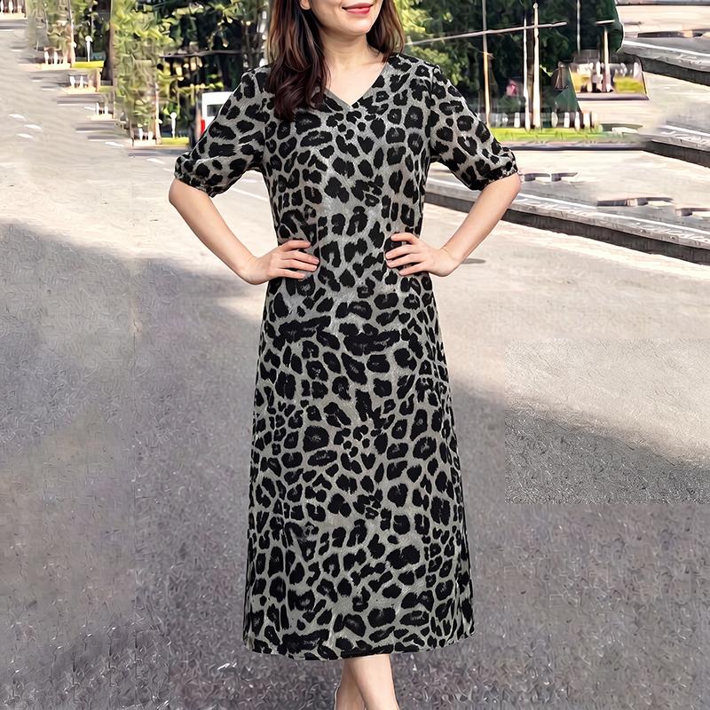 ZANZEA Women Casual V-Neck Loose Half Sleeve Leopard Print Dress