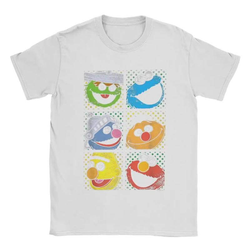 Men T-Shirts Sesames Monnsster Streets Group Squares Funny Cotton Tees Short Sleeve Cookie Moonnster T Shirts O Neck Tops