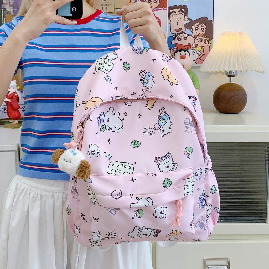 Korean Version of Cartoon Printed Backpack Large Capacity Student Backpack Going Out Travel Bag Junior High School High Value Backpack Men and Women