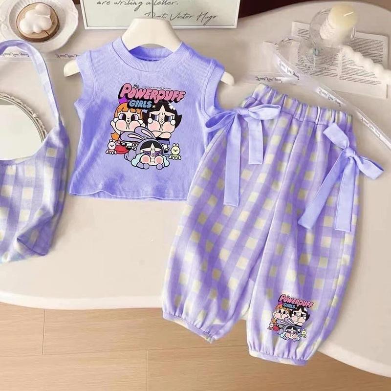 Southeast Asia Girls' Cartoon Two-piece: Short Sleeve & Long Pants Set