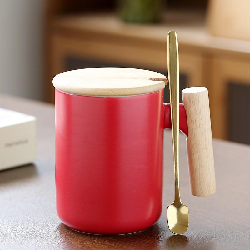 Nordische Keramiktasse mit Holzgriff - Ideal für das Büro, für Kaffee oder als Geschenk